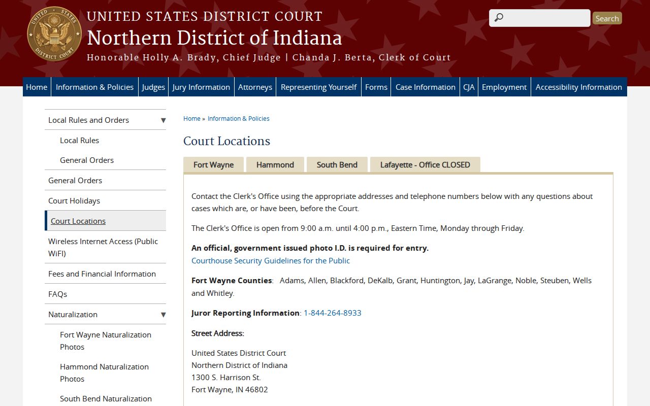 Huntington County most wanted federal court routing